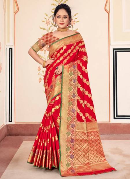Red Colour SANGAM JUHI SILK Fancy Designer Festive Wear Banarasi Silk Saree Collection 1111